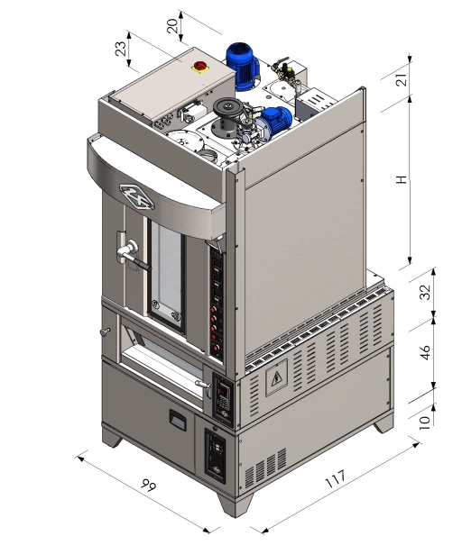 Piec piekarniczy obrotowy MINICOMBO E 40X60 10T z komorą hertową i garownią schemat