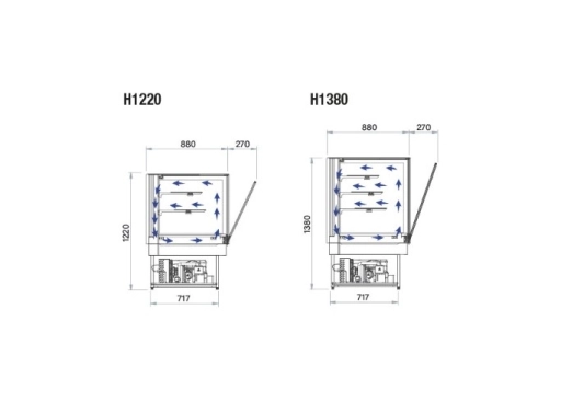 Witryna cukiernicza chłodnicza FENICE 100 TN | +2 °C / +10 °C | wysokość 1220 mm rysunek techniczny
