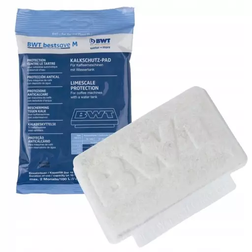 Filtr do wody do ekspresu do kawy BWT BestSave M, biały, materiałowy, niebieskie opakowanie