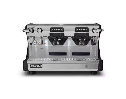 Ekspres do kawy RANCILIO CLASSE 5 USB 2GR TALL, czarny, LED, C-lever, front, 2 kolby, światła led, czarno srebrny, dźwignia C-lever