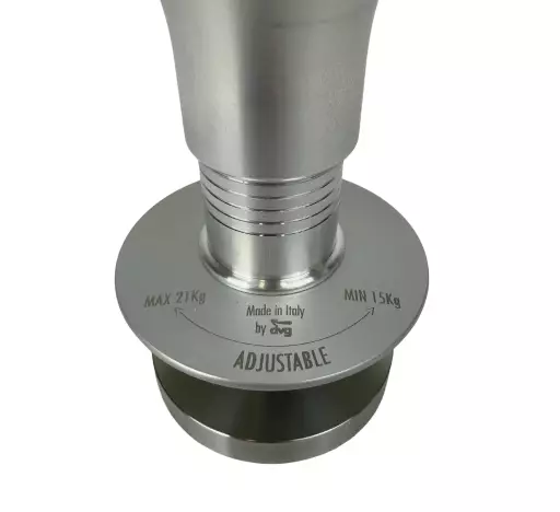 Ubijak do kawy 58 mm, 15–21 kg ,DVGPDI2-58, srebrny, widok na ustawienie docisku