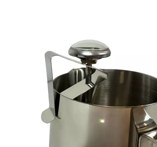 Termometr do mleka z klipsem, analogowy, 0–100°C 620208, klips, zaczepiony na dzbanku