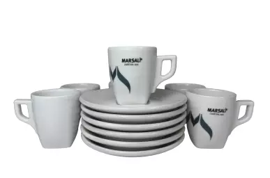 Filiżanka do espresso 75 ml ze spodkiem, 6 szt., Marsali P5112, porcelana, spodek, biała, zestaw