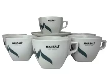 Filiżanka do cappuccino 313 ml ze spodkiem, 6 szt., Marsali P5636, porcelana, biała, zestaw