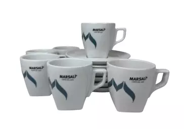 Filiżanka do cappuccino 180 ml ze spodkiem, 6 szt., Marsali P5113, porcelana, biała, spodek, zestaw