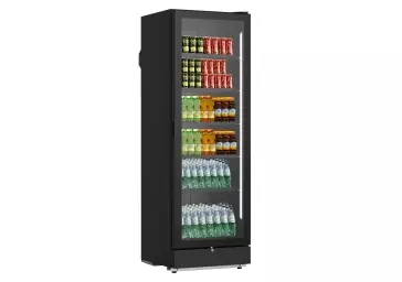 Chłodziarka do napojów i produktów mlecznych IARP BITTER 42, lodówka na napoje przeszklona, 378 litrów, witryna chłodnicza na napoje, pionowa, czarna, wnętrze