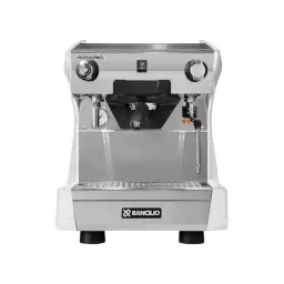 Ekspres do kawy RANCILIO CLASSE 5S 1GR TALL, biały, LED, front, kolba z czarnym uchwytem, srebrno biały, led